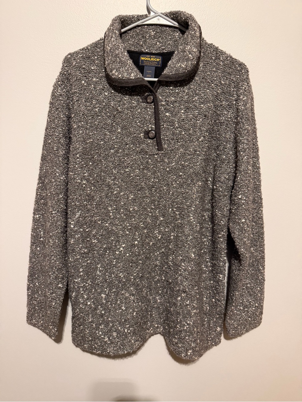WOOLRICH Mohair Wool Blend Bouclé Knit Pullover Sweater Deer Back Motif Large